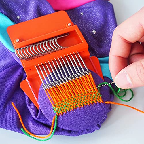 Andy's Orchids 14 Hooks Darning Loom, Small Loom, Darning Machine Loom, Speedweve Type Weave Tool, Fun Mending Loom, Makes Beautiful Stitching, Metal DIY Textile Tools for DIY Mending Jeans Clothes