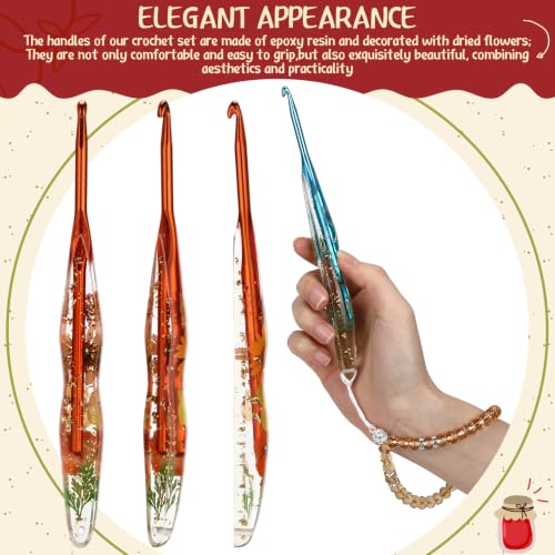 Riceshoot 9 Pcs Crochet Hook Set, 2.0mm-6.0mm Ergonomic Crochet Hooks with Long Floral Handle for Beginners Crocheting Lovers, Includes Storage Bag and Other Accessories (Stylish) - style: Stylish
