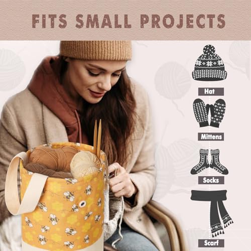 TOGETRUE Yarn Bag, Knitting Crochet Bag, Portable Yarn Storage Bags Organizer for Crocheting Project, Store Skein Ball, Short Knitting Needle (Medium, Bees) - color: Bees, size: Medium