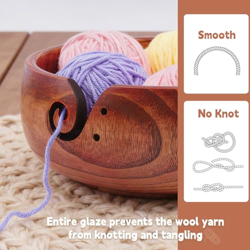 Weabetfu Extra Large Rosewood Yarn Bowl with Spiral Groove and Hole,8" x 3" | Handmade Wooden Knitting Bowls,Large Yarn Storage Organizer for Big Yarn Balls,Mother's Day and Christmas Gift - size: 8inch
