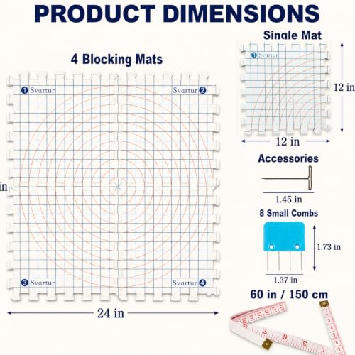 Svartur Blocking Mats for Knitting, 4-Pack with Grid and Circle Markings - color: White-4Pack