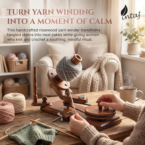 Rosewood Yarn Winder, Large Capacity 16 oz Wooden Ball Winder | Hand-crank wooden ball winder, winds 16 oz skeins into center-pull cakes. - color: Rosewood, size: Ball Winder