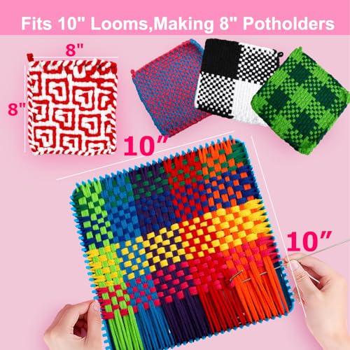 OYACH 10inch Cotton Potholder Weaving Loom Refill Loops,440 Potholder Loops | 11 Colors Rainbow Cotton Pot Holder Loops Bands Pack, With Rings Hook for DIY Crafts, Makes 8 Potholders, Loom not Included - color: 10” Cotton Loop