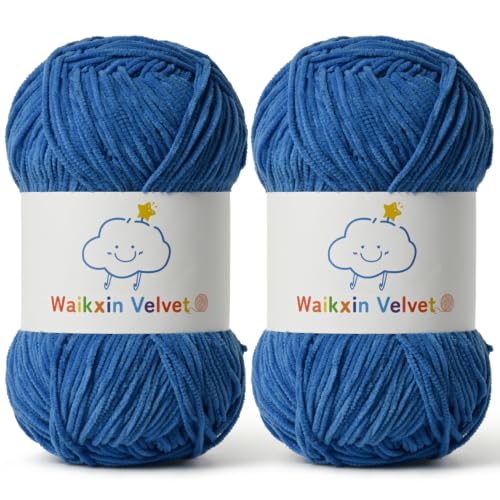 2 Pack Fluffy Chenille Yarn for Crocheting, Baby Yarn for Crocheting Soft, 100g/3.5oz Velvet Amigurumi Yarn, Fingering Weight Yarns for Crocheting Baby Blankets、DIY Craft.(2 Blue) - color: [2 Blue]