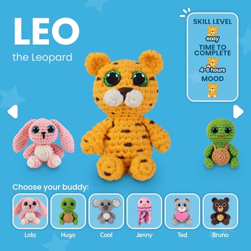 Cookie Box Crochet Kit for Beginners, Leopard Leo | All Materials Included, Step-by-Step Video Tutorials, PDF Patterns, Easy DIY Craft, Amigurumi and Knitting Gift Set - color: Yellow