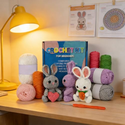 Crochet Kit for Beginners, Cute Animals DIY Crochet & Knitting Starter Kit | with Video for Adults