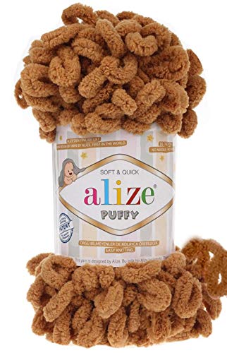 4 skn/Ball Alize Puffy Baby Big Loop Blanket Yarn 100% Micropolyester Soft Yarn 400gr 39.3 yds (179-Camel) - color: 179-Camel