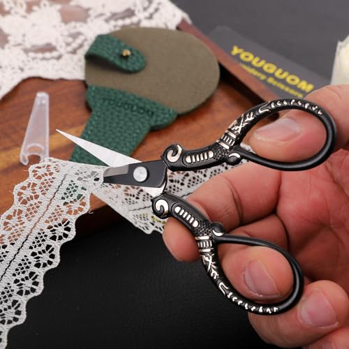YOUGUOM Small Crochet Scissors, Mini Sewing Shears with Cover | Sharp Tip for Craft Embroidery Needlework Quilting Knitting Cross Stitch Thread Yarn Paper Fabric Detail Cutting, Black - color: Black