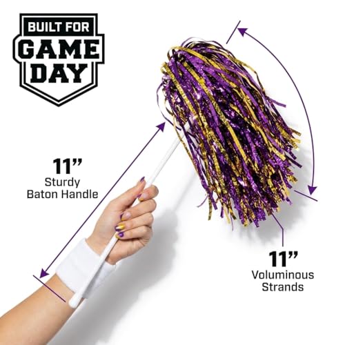 Metallic Gold and Purple Foil Textured School Spirit Shakers- Pack of 10 | Anderson's Metallic Pom Pom, For Cheerleader, Football, Basketball, Homecoming, Team Party, Dance Performance, Celebration - color: Purple and Gold