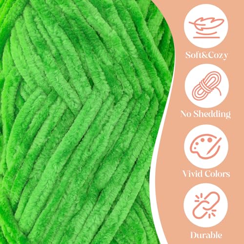 3 Pack Velvet Chenille Yarn for Crocheting and Knitting Beginners,Christmas Green Velvet Plush Fuzzy Fluffy Chenille Yarn for Crochet Blankets/DIY Crafts(Christmas Green) - color: Christmas Green