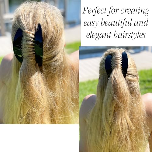 Camila Paris CP2872/2 French Hair Side Combs, Black Interlocking Combs French Twist Hair Combs, Strong Hold Hair Clips for Women Bun Chignon Up-Do, Styling Girls Hair Accessories, Made in France - color: Black