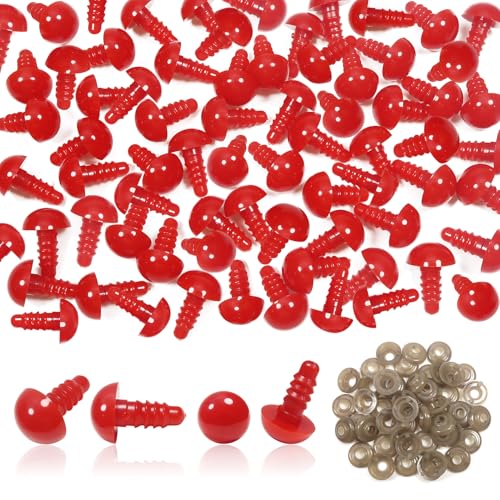 TOAOB 50pcs 12mm Small Safety Eyes for Amigurumis Plastic Crochet Red Eye | Crafts Doll Safety Eyes with Washers, for DIY Crocheting Small Animals Doll, Making Supplies - size: 12mm
