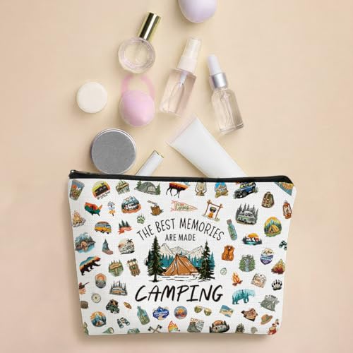 Camping Gifts for Women, Camping Essentials Makeup Bag with Funny Quote, Waterproof Travel Toiletry Organizer for Outdoorsy Girls, Campers, Sisters, Friends, Hiking Lovers - style: Camping