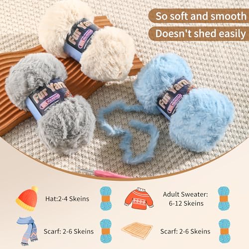 Faux Fur Yarn Soft Fluffy for Crocheting - 2 Skeins(Each 3.5oz/100g, 71yd/65m) - Chunky & Fluffy Yarn for Crochet Amigurumi, Blankets, Hand Knitting, Scarves &Crafts (2, Purple-Gray) - color: Purple-Gray