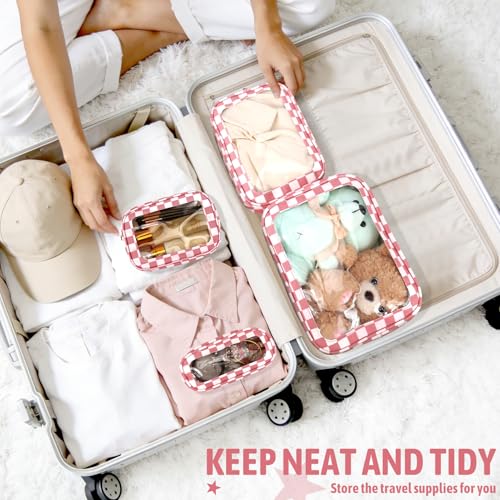 YOPCDJ 5PCS Diaper Bag Organizer Pouch Set, TSA Approved Toiletry Bag, Clear Waterproof TPU Makeup Bag Set Travel Organizer Bags for Women and Kids - color: Rose Red, size: 5pcs