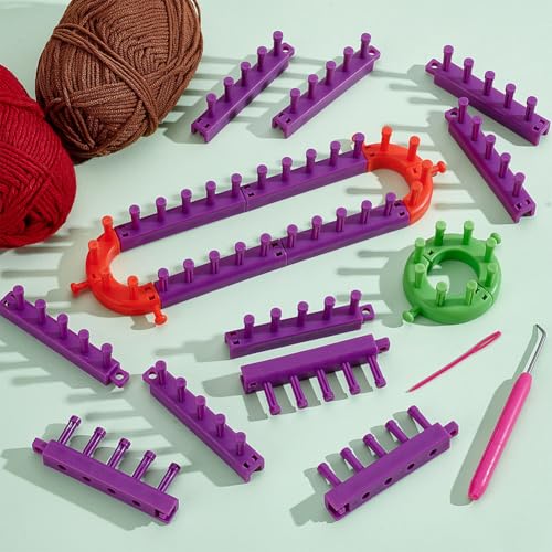 HOBBIESAY 1set Adjustable Knitting Loom Set Knitting Loom Scarf Crochet with Needles Weaving Tool Set Long Looms Scarf Sweater Shawl Stitch Knit Blankets Different Sizes and Shapes Knittings Looms