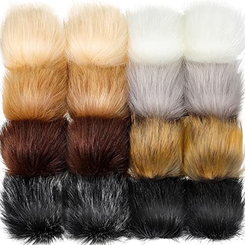 Tatuo 16 Pcs Faux Fur Pom Poms for Hat 4 Inches Large Fluffy Pom Balls for Craft Knitting Beanie Shoe Scarf Bag Pompom Valentine Keychain Charm Winter DIY Accessory (Black,Gray,Brown,White,Natural) - color: Black, Gray, Brown, White, Natural