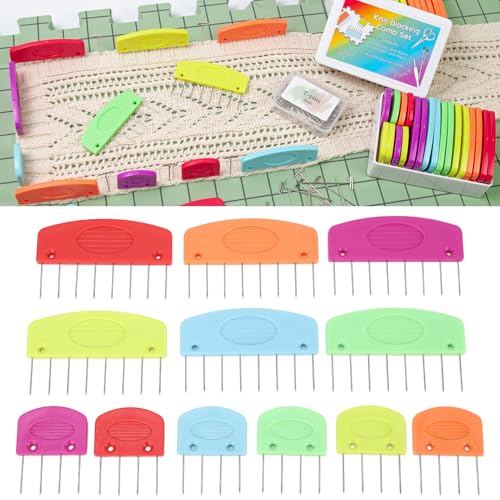 20Pcs Crochet Blocking Pin Kit, Stainless Steel Uniform Stretching Knit Blocker Pins Lace Needlework Projects Tool Device with Storage Box Fit for Knitting Crochet Sewing