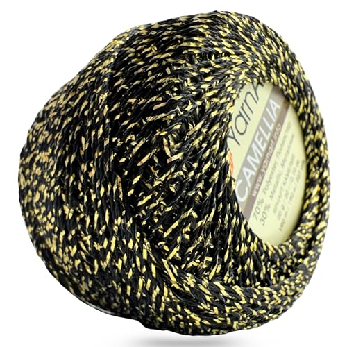 Yarnart Camellia Metallic Shimmer Fine Yarn - 70% Polyester, 30% Metallic, 192m, 20g, Crochet Thread, Lace, Embroidery, Jewelry Making, and Decorative Craft Yarn, 1.25mm (Midnight Gold, 20g Skein) - color: Midnight Gold, size: 20g Skein
