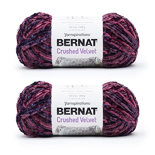 Bernat Crushed Velvet Soft Knitting Crochet Yarn, Burgandy, 2-Pack | #5 Bulky Yarn, 100% Polyester, Soft Velvet Crochet Yarn for Blankets, Knitting & DIY Crafts, 315yds, 300g/10.5oz per skein - color: Burgandy, size: 2 Pack, style: Crushed Velvet