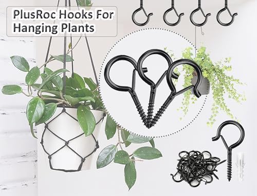 PlusRoc 20 Pack Screw Hooks for Hanging Plants Outdoor Lights(Black) | Christmas Seasonal Lighting, Heavy Duty 2.2 Inch Eye Hook Cup Ceiling Hook Q-Hanger for Patio, Wall Wood Ceiling Deck Mount - color: Black