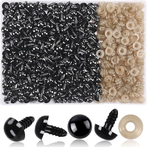 UPINS 600pcs 14mm Black Safety Eyes with Washers for Amigurumi Crochet Doll | 14mm Plastic Craft Eyes with Washers, Amigurumi Doll, Stuffed Animal, DIY Crafts Making Supplies - size: 14MM