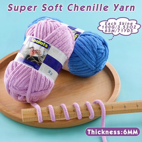 #6 Super Bulky Blanket Beige Yarn - Chunky Chenille Yarn for Crocheting | Baby Blanket Yarn (Each 3.5oz/100g, 71yds/65m) - Polyester - Thick Plush Fluffy Yarn for Crochet Amigurumi Blankets - color: Beige