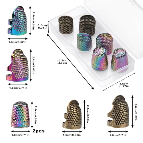 ZMAAGG Thimbles for Hand Sewing, 6 PCS Sewing Thimble, Metal Thimble | Thimbles for Hand Embroidery, Thimbles for Hand Quilting, Leather Thimble for Sewing, Embroidery - size: Primary Set