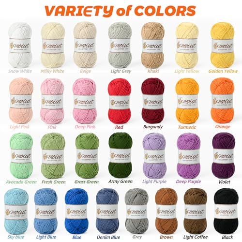 15 Pack 100% Milk Cotton Yarn for Crocheting, 750g/1968.5yd Baby Yarn for Crocheting Soft, Fuzzy 5 Ply Cotton Crochet Amigurumi Yarn for Puzzle/Clothes&Crafts(Set A) - color: 15 A