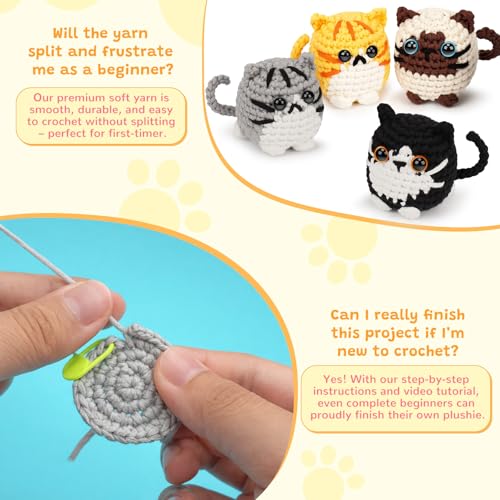 Crochet Kit for Beginners, Cat Crochet Kit for Adults Beginner | Complete DIY Crochet Starter Kit with Step-by-Step Video Tutorials, Easy Knitting Kit Cat Crochet Gifts - color: Kitty Friend
