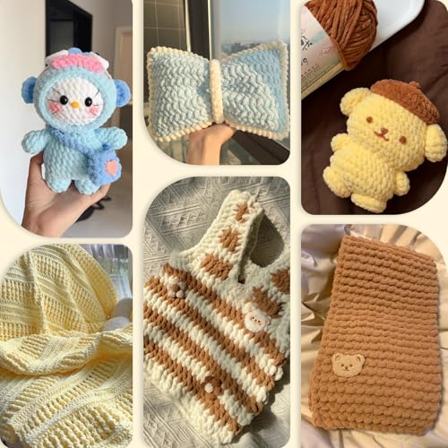Baby Blanket Yarn for Crocheting - 2 Pack of 200g/7oz Chunky Chenille Yarn for Knitting Blankets Amigurumi - #6 Super Bulky - 348 Yards Soft Thick Plush Yarns (2, Dark Curry) - color: Dark Curry