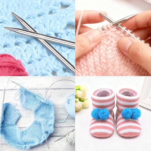 Circular Knitting Needles Set,9 Pack Stainless Steel Knitting Needles Kit (24 Inch/60cm),Round Short Metal,9 Sizes from 2mm-6mm,with Small Tools for Beginners,Making Sock,Doll Clothes,Weave DIY Lover - size: 60cm(from tip to tip)