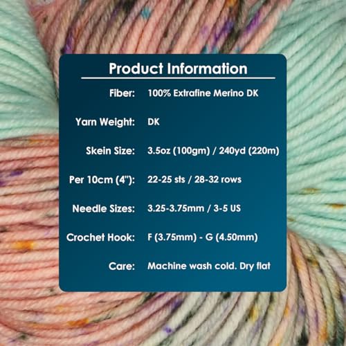 KnitPro Symfonie DK Weight Merino Wool Yarn 240yds, 100g, Bonnie Blooms | 100% Extrafine Merino, Hand Dyed, OEKO-TEX Certified, Superwash, Colorfast, #3 Yarn Skein for Knitting & Crochet - color: Bonnie Blooms