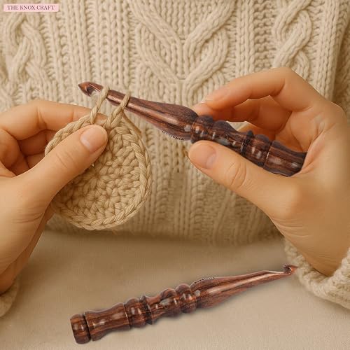THE KNOX CRAFT Crochet Hook Set – Wooden Ergonomic Hooks for Crocheting Yarn (4mm to 10mm), Soft Grip Crochet Needles, Knitting & Crochet Gift for Beginners (Set of 7) - size: (4mm to 10mm)