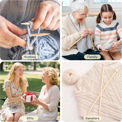 Aeelike 18 Pairs Bamboo Knitting Needles Set, 2mm-8mm Wood Needle, Type G | 14 Inch Wooden Knitting Needles Single Point with Roll Bag, Complete Smooth Needle Set for Socks Sweater Scarves, Ideal Gift - color: Color C, size: 35 cm