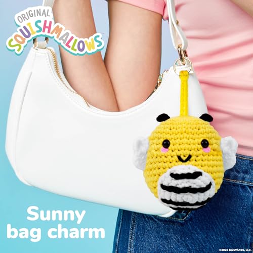 Original Squishmallows™ Crochet Kit – Sunny Bag Charm, Bumblebee Crochet Kit for Beginners with Yarn, Starter Hooks, Step-by-Step Tutorials, DIY Craft, Great Teen Gifts - color: Squishmallows Sunny