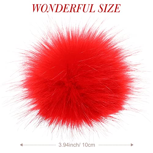 Tatuo 16 Pcs Faux Fur Pom Poms for Hat 4 Inches Large Fluffy Pom Balls for Craft Knitting Beanie Shoe Scarf Bag Pompom Valentine Keychain Charm Winter DIY Accessory (Red) - color: Red