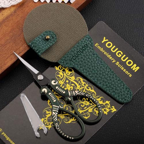 YOUGUOM Small Embroidery Scissors with Cover, Crochet Shears | Straight Tip, All Purpose for Craft Sewing Needlework Quilting Knitting Cross Stitch Thread Yarn Paper Fabric Detail Cutting - color: Dark Green