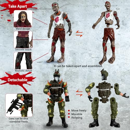 Army Men Action Figures VS Zombie Toys Action Figure Playset (20 Pcs) | Including 6 Detachable Army Men 6 Weapons 6 Zombie Figures 2 Military Dog Birthday Halloween Xmas Gift for Boys Kids - color: Green