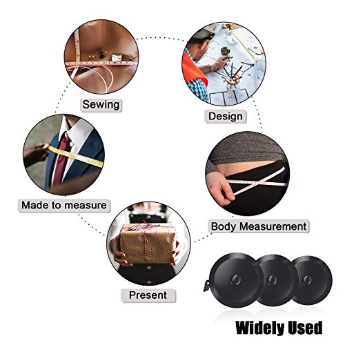 DiCUNO 3-Pack Soft Retractable Measuring Tape, 60-Inch 1.5 Meter, Black | Measuring Tape for Pocket, Body Tailor Sewing Craft Cloth, Medical Nursing, Tape Measure - color: Black*3pcs