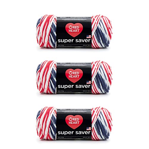 Red Heart Super Saver Yarn, 3 Pack, Americana 3 Count - color: Americana, size: 3-Pack