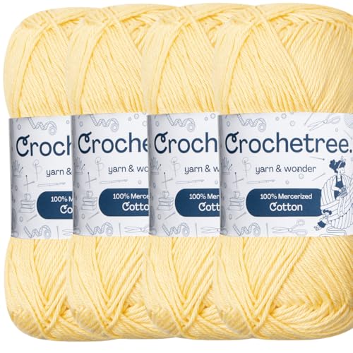 Mercerized Cotton Yarn – Fingering Weight 4-Ply, Each 1.76 oz (50g) / 136 yds (125 m), High-Gloss, Anti-Splitting, Fade-Resistant for Crochet & Knitting, Elfin Yellow (Pack of 4) - color: Elfin Yellow