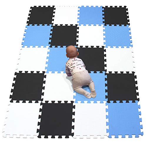 YIMINYUER® 20 Tiles (30cm×30cm×1cm Each Tile) Baby Soft Puzzle Play Mats, Kids Thick EVA Foam Floor, Toddlers & Children's Soft Interlocking Mat R01R04R07G301020 - color: White Black Blue