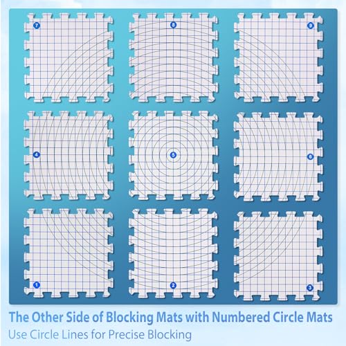 Yiitoll Blocking Mats for Knitting，2 in 1 Double Side-9 Packs,100 T-Pins | Extra Thick Knitting Blocking Mats with Grid Radial Lines,Crochet Blocking Board for Needlepoint or Crochet with Storage Bag - color: 2 IN 1 Double Side