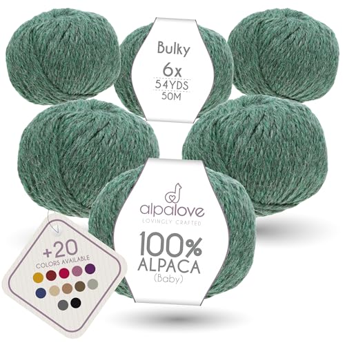 Bulky Alpaca Yarn Set, Soft 100% Baby Alpaca, 6 Skeins, 328 Yards, Emerald - color: Emerald, size: Bulky - 1.75 oz = 54yds