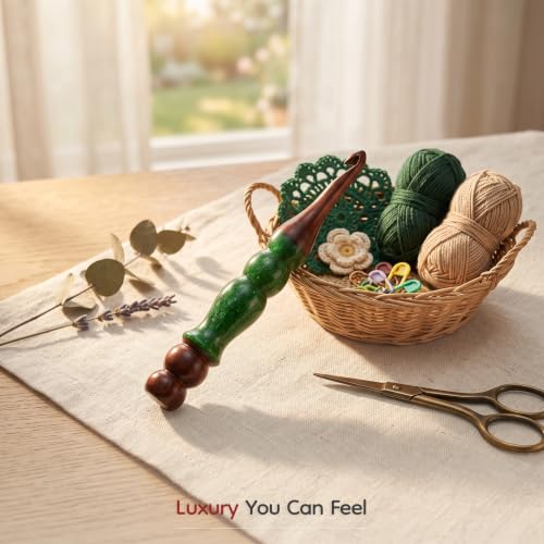 Emporium Crafts Wooden Crochet Hooks Green Resin epoxy & Wood Mix Crochet Hooks Ergonomic Soft Handle Needles Knit Weave Craft Yarn Different Size, Crochet Hooks (12.00 mm) - color: 12.00 mm