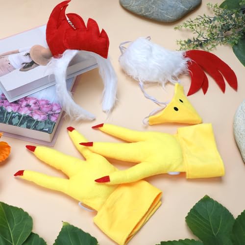 Mototo Zoo Animals Costume Accessories Set Animal Ears Headband for Adult with Tail Bow Tie for Halloween Dress Up Party - style: Rooster