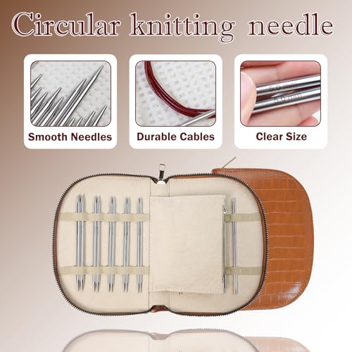 Lewhoo Circular Knitting Needles Set 2.0~5.0mm Silver | 11 Pair Interchangeable Stainless Steel Circular Needle for Knitting with 4 Cables Bag - color: silver
