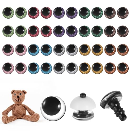 120 Pcs 3D Glitter Eyes for Crochet Animal, 12mm Plastic Safety Eyes | Crochet Doll Eye for DIY Craft Gifts Doll Decorations