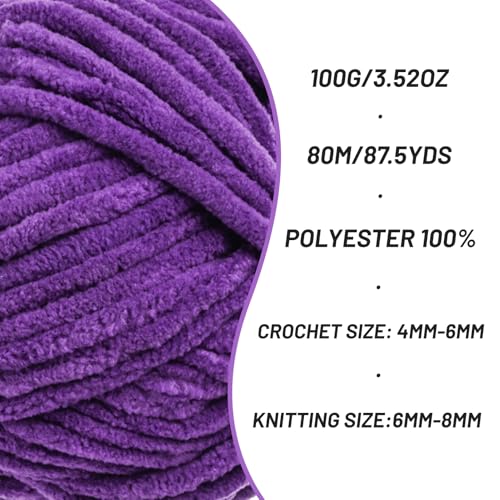 3 Pack Fluffy Chenille Yarn for Crocheting, Chunky Velvet Yarn for Crochet Amigurumi, Baby Yarn for Crocheting Soft Blanket, 262.4yds /10.5 oz Bulky Yarns for Crafts/Hats/Shoes/Socks (3 Lilac) - color: 3 Lilac